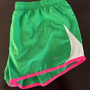 Nike Green Shorts with Pink and White Accents